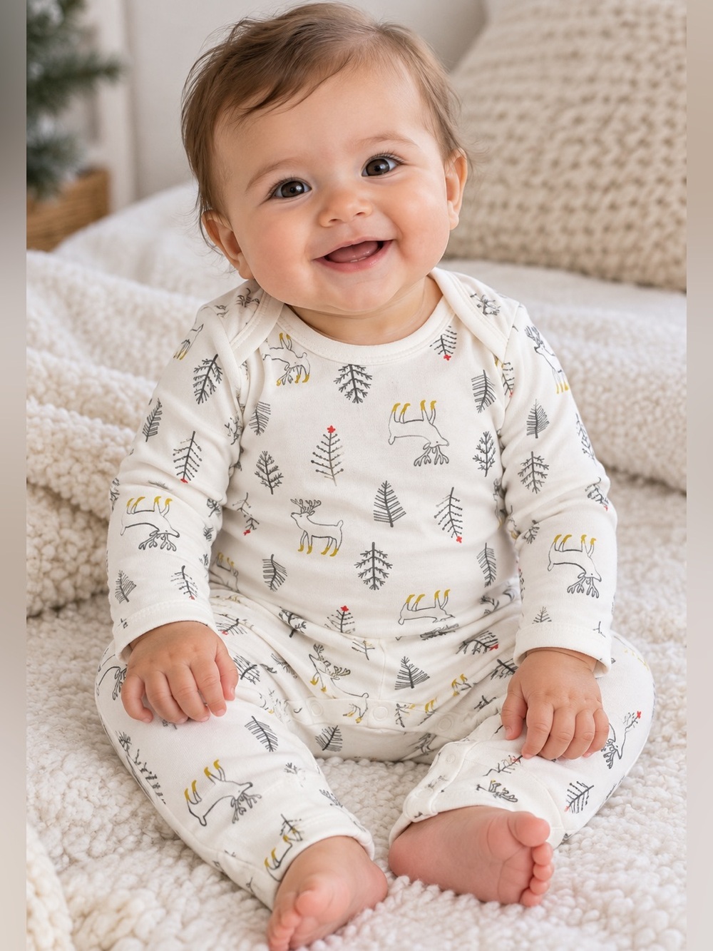 Old Navy One-Piece Sleeper β Size 6β12 Months β Reindeer & Trees Print